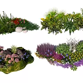 Diverse Colorful Garden Shrubs With Mixed Flowers Stones And Greenery