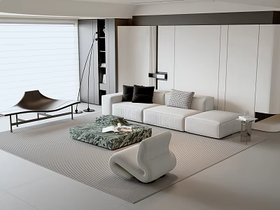 Modern Living Room Sofa Coffee Table Combination With White Upholstery And Marble Top 3d model