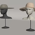 Wide Brim Striped and Beige Straw Hats on Black and White Mannequin Heads