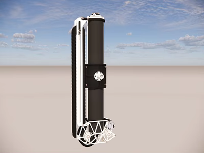 Black Cylindrical Structure With White Dome Top And Base In Open Sandy Blue Sky Landscape 3d model