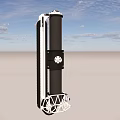 Black Cylindrical Structure With White Dome Top And Base In Open Sandy Blue Sky Landscape 3d model