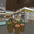 Bright Fruit Store Interior With Fresh Fruit Displays Colorful Baskets And Wooden Shelves