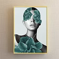 Modern Portrait Painting of Woman with Green Flowers Covering Face and Upper Body