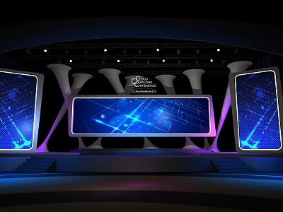 Global Summit Stage Featuring Large LED Screens Blue Tech Patterns And Lighting 3d model