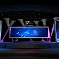 Global Summit Stage Featuring Large LED Screens Blue Tech Patterns And Lighting