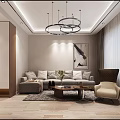 Modern Dining Living Room Interior With Chandelier Circular Wall Decor And Dining Table