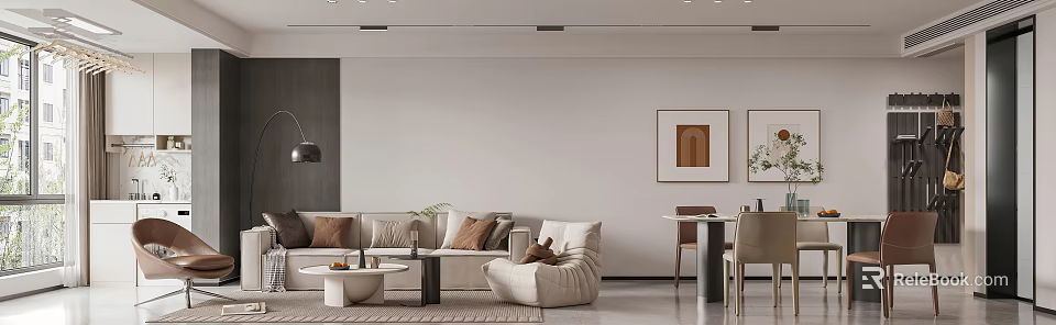 Modern Living Dining Room Interior With Sofa Coffee Table And Wall Art 3d model