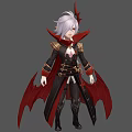 Mythical Character With White Hair Red Horns Black Red Outfit And Bat Wing Cape