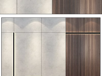 Modern Interior Wall Design With Light Smooth Panels And Dark Wooden Slats 3d model
