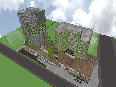 Modern Office Building Complex With Green Architecture And Open Plaza Design 3d model