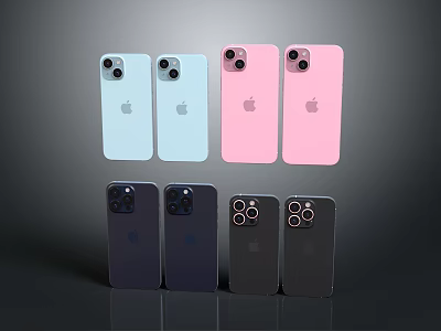 Apple Smartphones In Multiple Colors With Various Rear Camera Designs 3d model