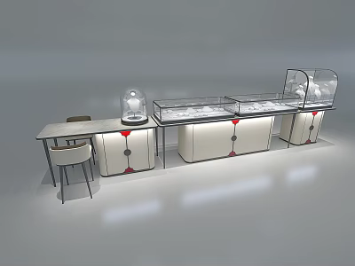 Modern Specialty Store Interior With Glass Display Cases Counters And Seating Chairs 3d model