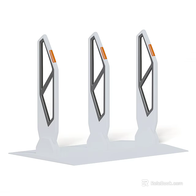 Public Facility Access Control Barriers Three White Units With Orange Indicators Black Geometric Design Base 3d model 