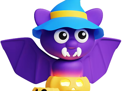Halloween Themed Yellow Pumpkin Dessert With Purple Bat Blue Hat And Yellow Ribbon 3d model