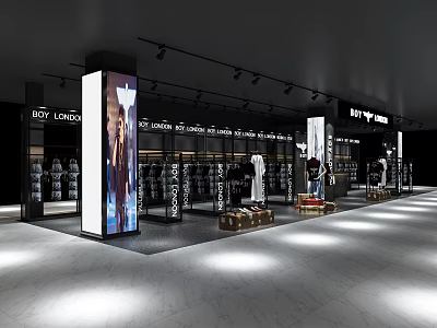 BOY LONDON Clothing Store Interior With Displayed Apparel Shelves And Mannequins 3d model