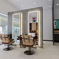 Bright Modern Beauty Salon Interior With Hairdressing Chairs Sofa Mirrors Lighting And Decorative Wall