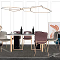 Modern Dining Table Set With Mixed Color Chairs Pendant Light And Wall Art 3d model
