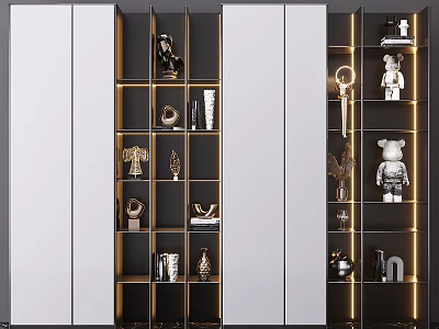 Modern Multi tiered Storage Shelving Unit With Decorative Sculptures And LED Lighting 3d model