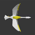 Yellow and White Paper Crafted Bird With Spread Wings on Reflective Surface 3d model