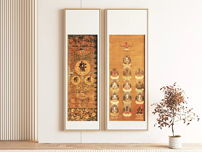 Traditional Framed Figure Paintings Hanging On Wall In Modern Interior Decoration 3d model