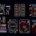 Neon Music Themed Decorative Lights With Palm Tree Flamingo Music Notes And Speaker Designs