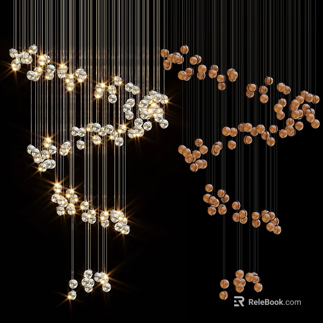 Elegant Modern Hanging Crystal And Wooden Bead Chandeliers For Interior Design 3d model 