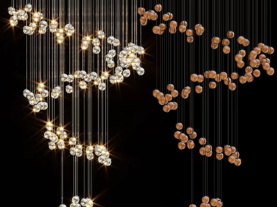 Elegant Modern Hanging Crystal And Wooden Bead Chandeliers For Interior Design 3d model
