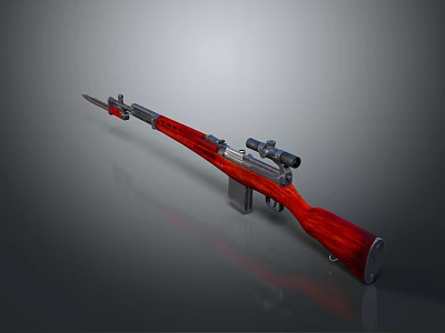 High Quality Vintage Rifle With Red Wooden Stock And Mounted Scope 3d model