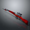 High Quality Vintage Rifle With Red Wooden Stock And Mounted Scope