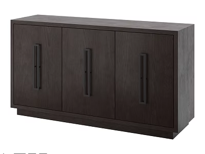 Modern Minimalist Wooden Sideboard With Three Doors And Black Handles Dark Finish 3d model