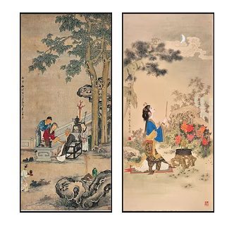 Chinese Figure Painting Elegant Classic Character Hanging Picture Combination 3d model