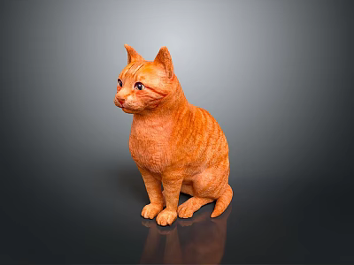 Orange Striped Cat Sitting On Dark Background With Shiny Surface Looking Sideways 3d model