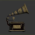 Classic Vintage Gramophone With Ornate Metal Horn And Decorative Turntable Base