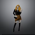 Orange Haired Fashion Outfit With Black Top Orange Skirt Boots And Bag