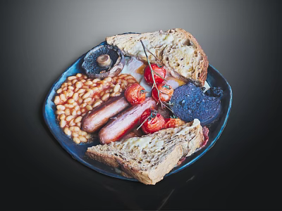 Classic English Breakfast Plate With Grilled Sausages Baked Beans Mushrooms Roasted Tomatoes And Toast 3d model