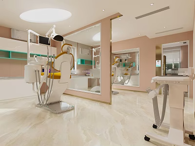 Modern Dental Clinic Interior With Dental Chair Mirror And Medical Equipment 3d model