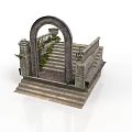 Classical Stone Arch Structure With Staircase Railings And Ornate Green Plants