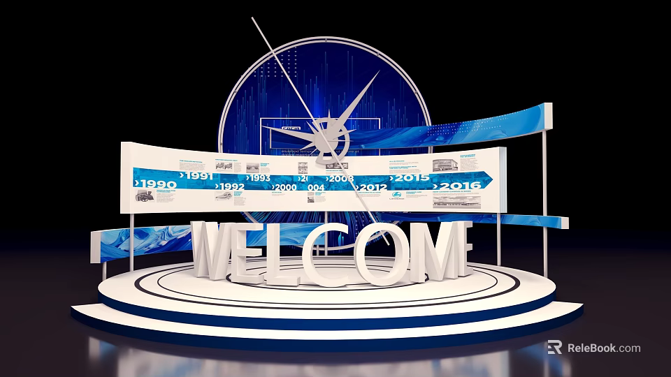 Event Photo Check-in Spot With 3D WELCOME Letters Blue Backdrop And Year Numbers 3d model 