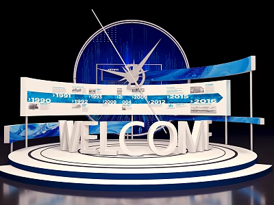 Event Photo Check-in Spot With 3D WELCOME Letters Blue Backdrop And Year Numbers 3d model