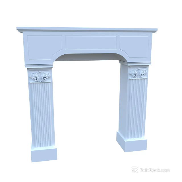 Elegant White Classical Fireplace Design With Decorative Columns And Carvings 3d model 