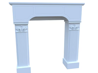 Elegant White Classical Fireplace Design With Decorative Columns And Carvings 3d model