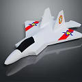 White Model Airplane with Red Yellow Star Patterns and Round Emblem on Tail 3d model
