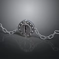 Metal Lock With Circular Dial And Shiny Chain Links On Gray Reflective Background