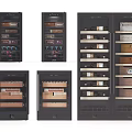 Elegant Dark Colored Wine Cabinets Featuring Multiple Wine Bottle Storage Racks 3d model