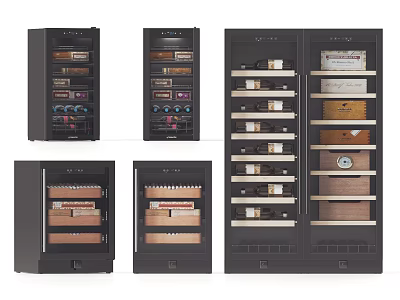 Elegant Dark Colored Wine Cabinets Featuring Multiple Wine Bottle Storage Racks 3d model