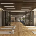 Spacious Yoga Fitness Studio With Wooden Floors Yoga Mats Plants And Green Exercise Ball