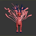 Vibrant Pink Deer Figure With Blue Antlers And Flowing Pink Elements