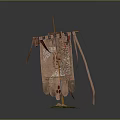 Ancient Style Banner Stand Featuring Wooden Pole Spiked Top Cloth Tassels And Green Base