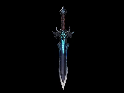 Decorative Sword Ornament Set With Blue Glowing Blade And Ornate Hilt Design 3d model