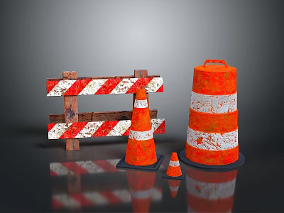 Building Construction Site Featuring Safety Barricade And Orange Traffic Cones With Red White Stripes 3d model